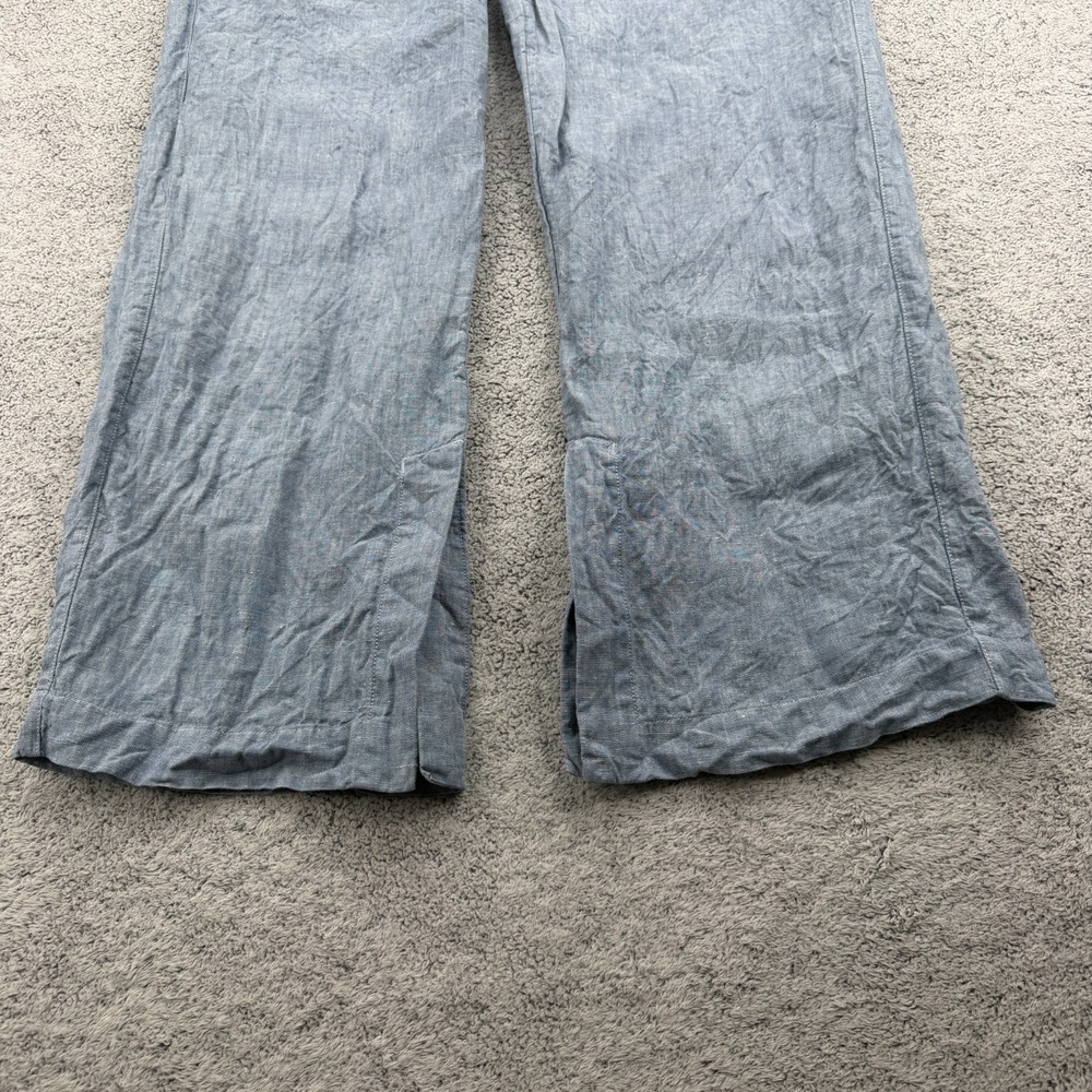 Athleta Retreat Linen Pant Womens 8 Blue Wide Leg High Waisted Ankle Slit Resort - Picture 6 of 13